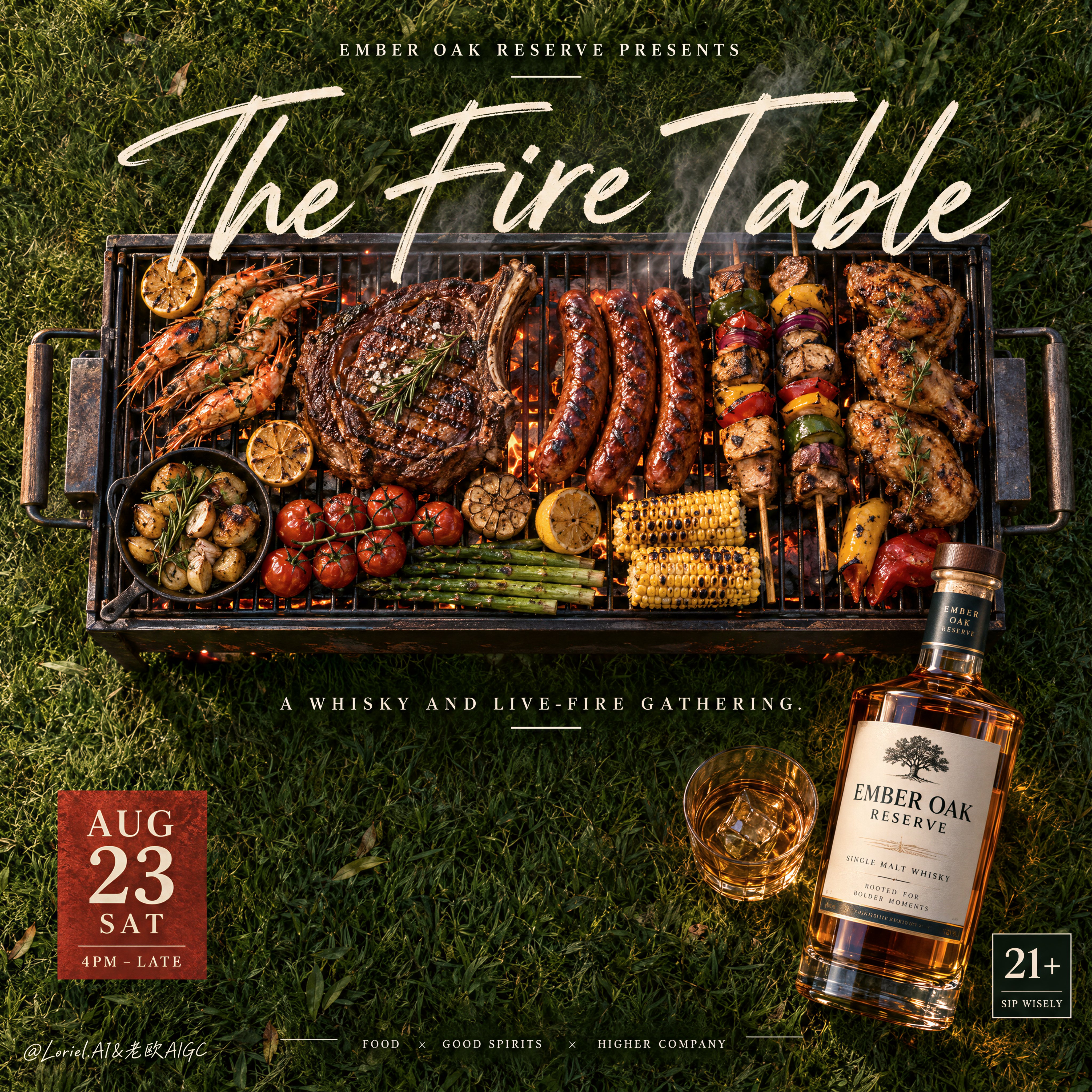 The grill creates appetite. The open grass turns t